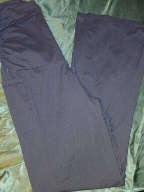 Maternity Pants Black Stretch Over Belly Panel Side Pockets Size Large